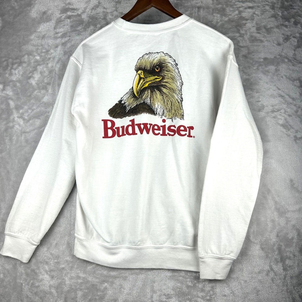 america Budweiser Crewneck Sweatshirt White Small Eagle King‎ of Beers Pullover
